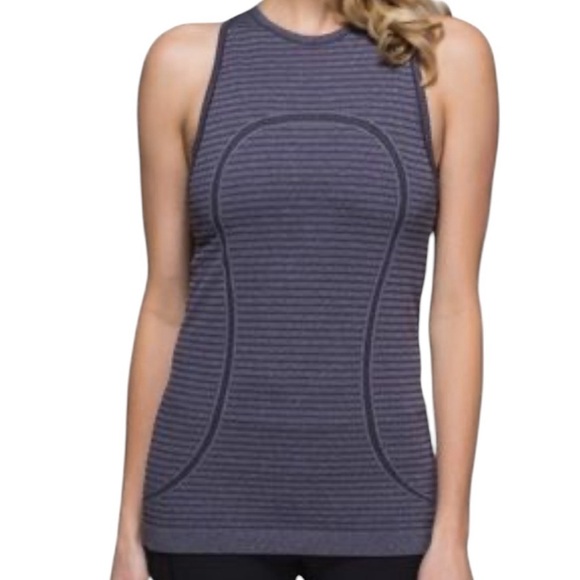 Lululemon Run: Swiftly Tech Tank- High Neck Striped Athletic Tank- Size 4 - Picture 1 of 10